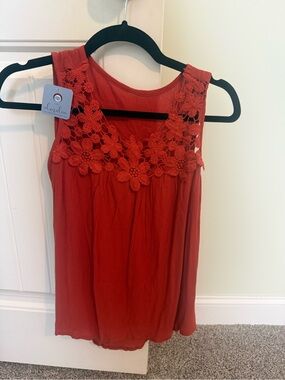 Aluna Levi Red Floral Crochet Yoke Sleeveless Top